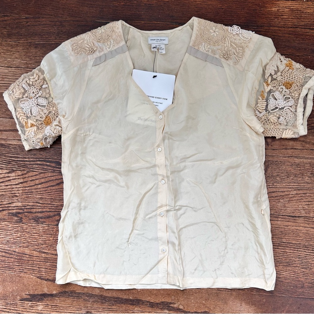 Dries Van Noten Cream Embroidered Silk/Cotton Blouse - Picture 6 of 7